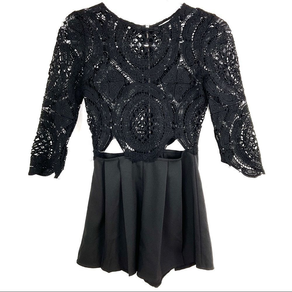 Charlotte Russe Black Crochet 3/4 Sleeve Romper X-Small XS
